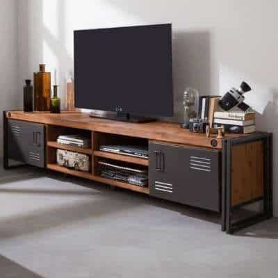 Duplicaat Verzakking Wegversperring Tv meubel industrieel 220*45*50 | Bruin hout en grijs metaal