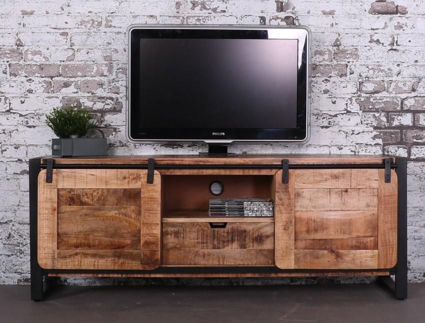 aan de andere kant, Reserveren native Tv meubel met schuifdeuren | Industrieel mangohout