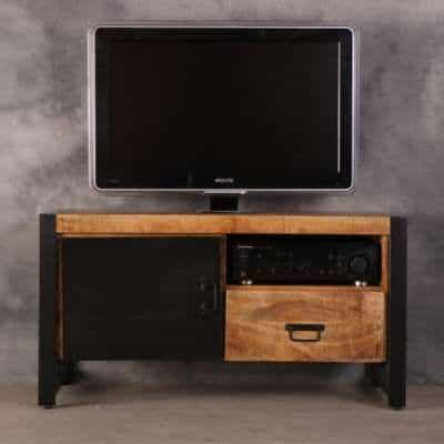 Tv meubel bas 106cm. Industrieel tv meubeltje met zwarte deur.