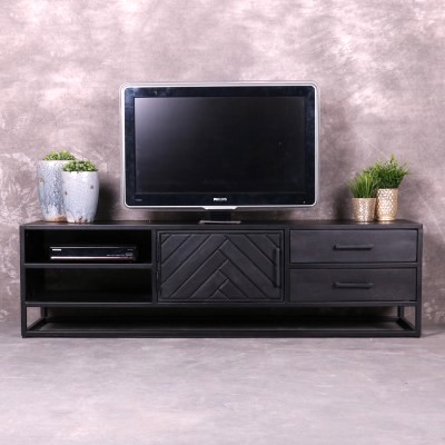 Zwart tv meubel visgraat 160 cm.