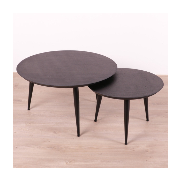 Salontafel set van 2 zwart rond.