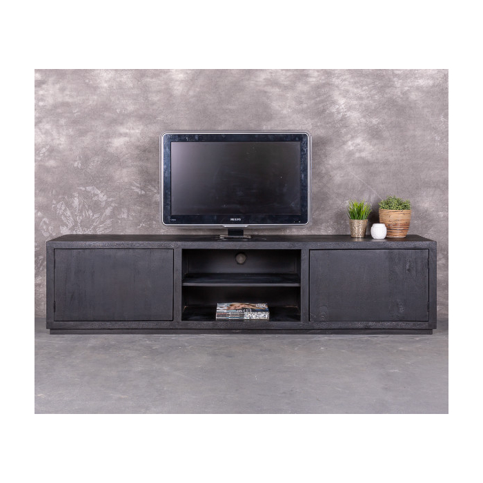 Tv meubel mangohout 200 cm breed in de kleur zwart.