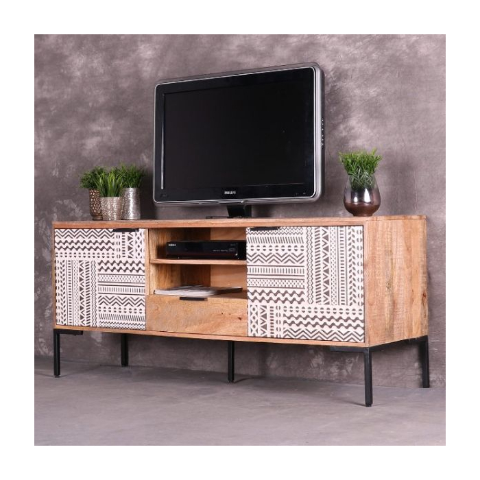 TV kast Bohemian 150 cm breed wit mangohout