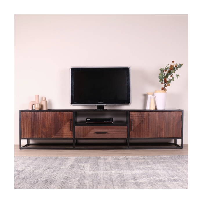 Tv meubel bruin met zwart 210 cm.