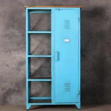 Lockerkast blauw gecombineerd met mangohout