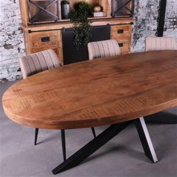 Eettafel ovaal 240 cm mangohout met spinpoot