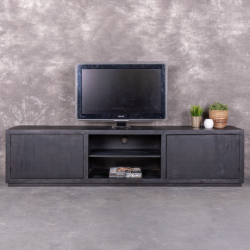 Tv kast mangohout zwart 200 cm breed.