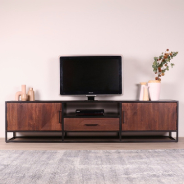 Tv meubel bruin met zwart 210 cm breed.