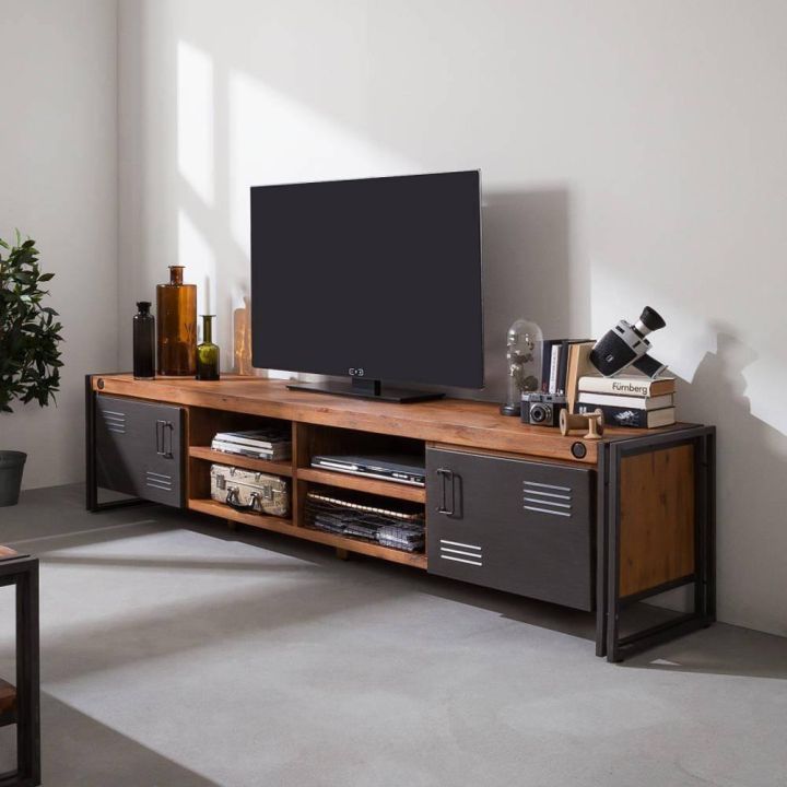 Ellende ziekte eindeloos Tv meubel industrieel 220*45*50 | Bruin hout en grijs metaal